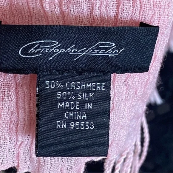 Vintage Christopher Fischer Luxury Designer Pastel Pink Silk Cashmere Sc…